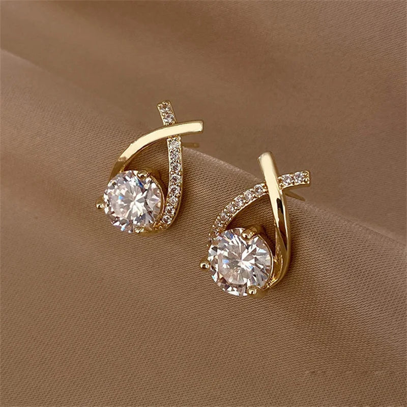 SKEDS Fashion Cross Stud Earrings For Women Girls Korean Style Elegant Crystal Jewelry Ear Rings Fishtail Lady Earrings Gift