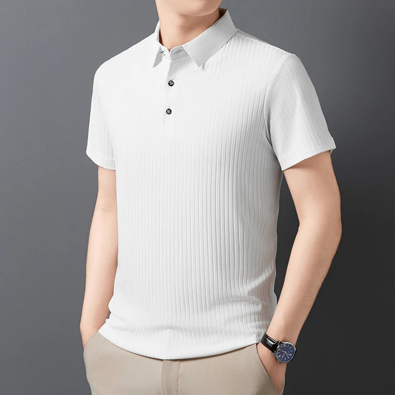 Striped Short‑Sleeve Polo Shirt