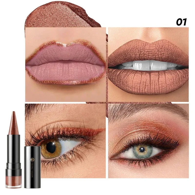 NEW 2 IN 1 Pearlescent Eye Shadow Pen Pointed Eyeliner Stick Caramel Brown Black Eyeshadow Makeup Silky Smooth Lasting Eyeshadow