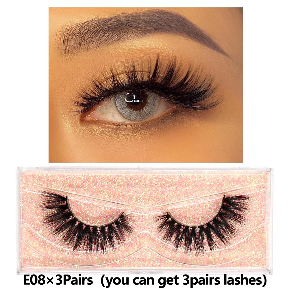 FOXESJI 3Pairs 3D Mink Lashes Fluffy Wispy Soft Corss Mink Fake Eyelashes Reusable Lash Extension Thick False Eyelashes Makeup