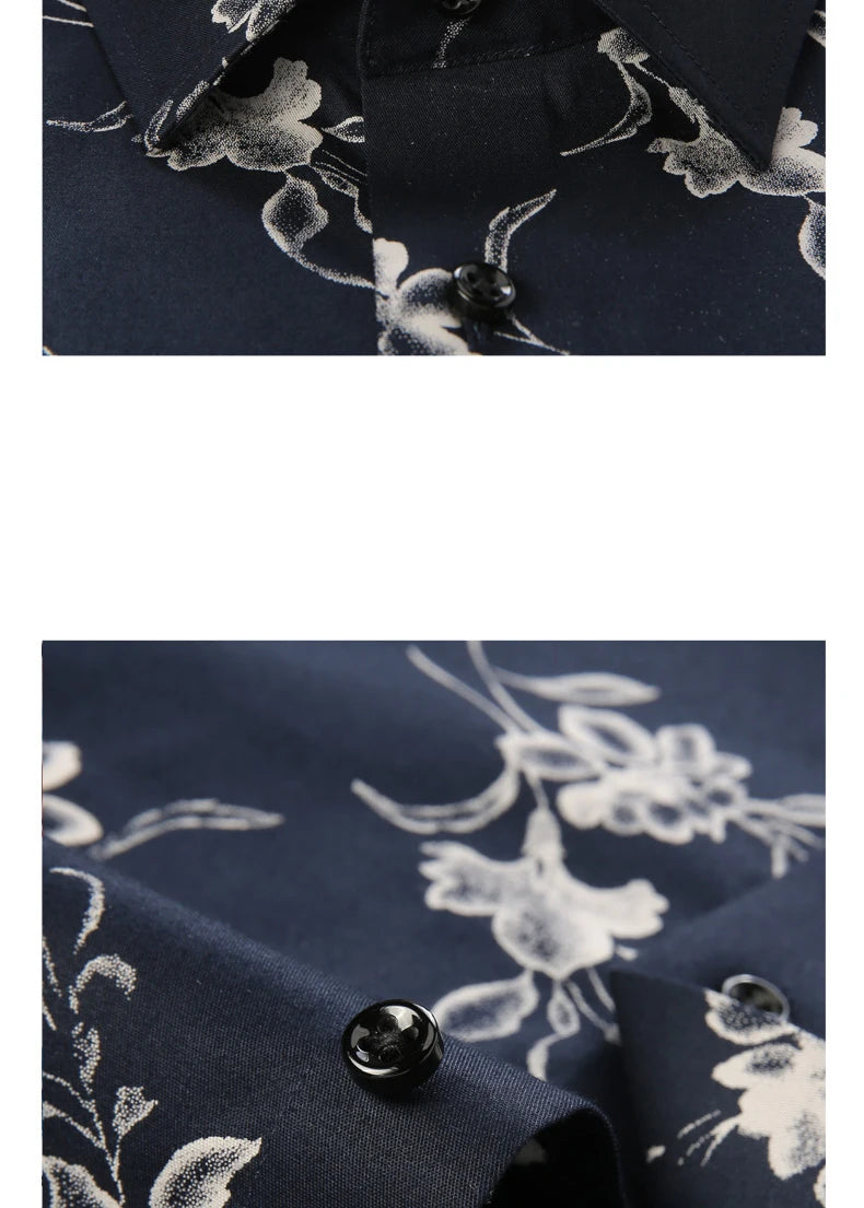 Men Long Sleeve Floral Print Shirt Brand Casual Fashion Button Up Printed Flower Shirts Dress Men Slim Fit Thin Clothing