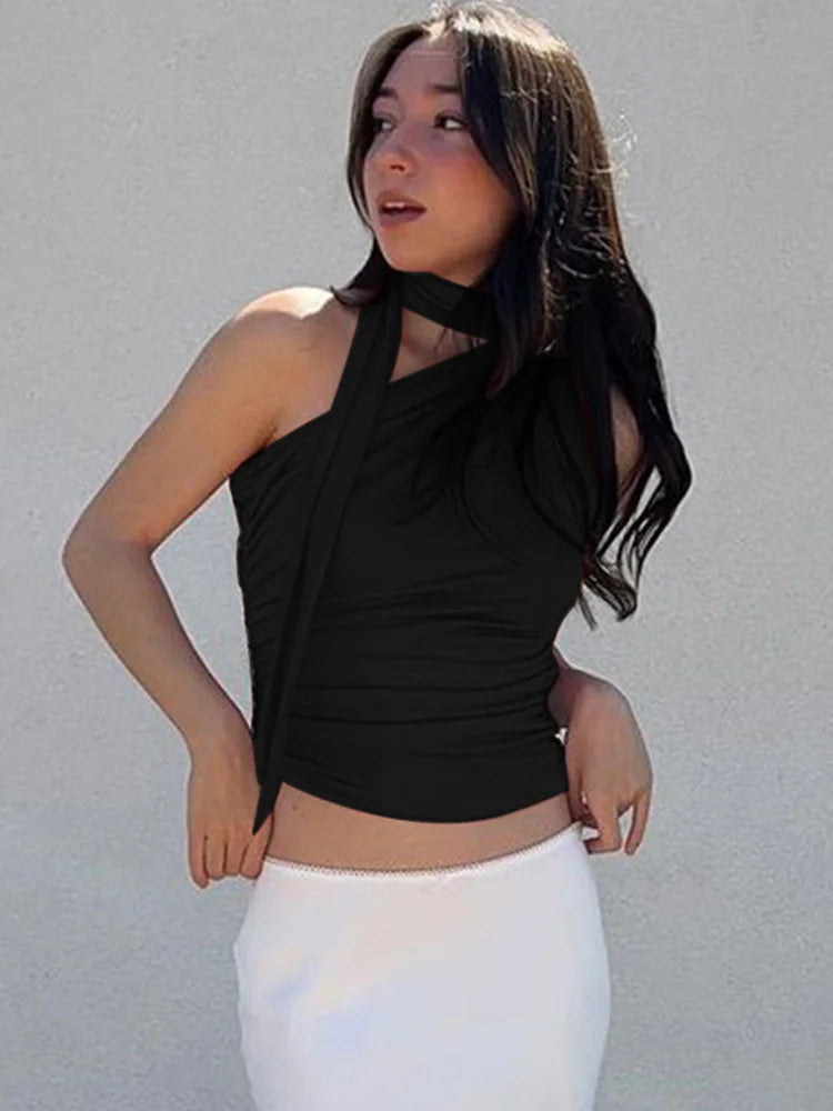 Women’s Backless Halter Crop Top – Sexy Off‑Shoulder Y2K Sleeveless Summer Tank for Club & Casual Wear