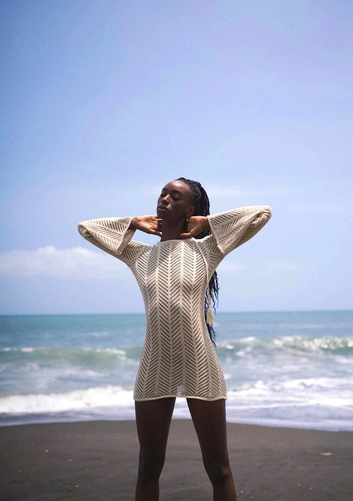 Women’s 2026 Knit Backless Tassel Cover‑Up – Lace‑Up Cut‑Out Bell Sleeve Mini Dress K110