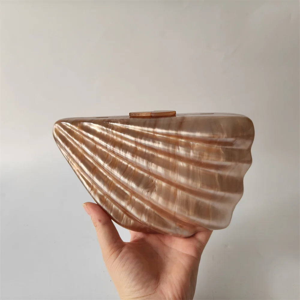 Shell Brown Acrylic Marble Pearl Box Evening Clutch Bag Women Luxury Designer Purses And Handbag Wedding Party Stones Day Wallet
