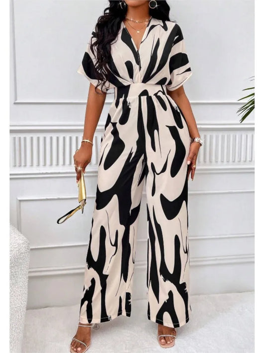 2024 Women Autumn Fashion Leopard Print Sexy V-neck Casual Horn Sleeve Elastic Waist Loose Comfortable Jumpsuit Jumpsuit Women