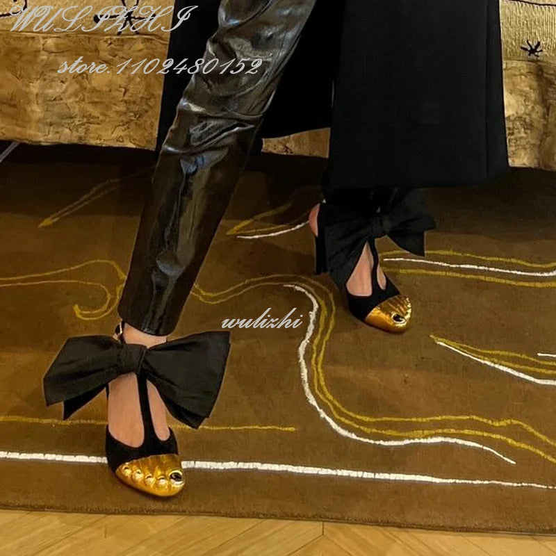 Big Bow Metallic Stiletto Sandals
