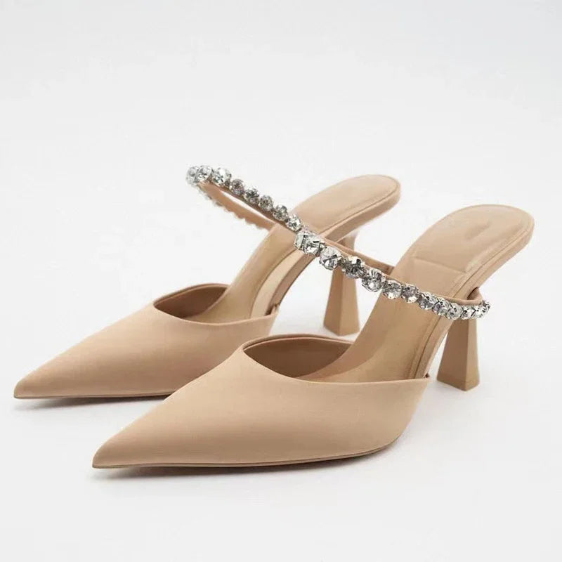 Women’s Rhinestone Slingback Heels – Elegant 2023 Party Pumps & Modern Mule Sandals