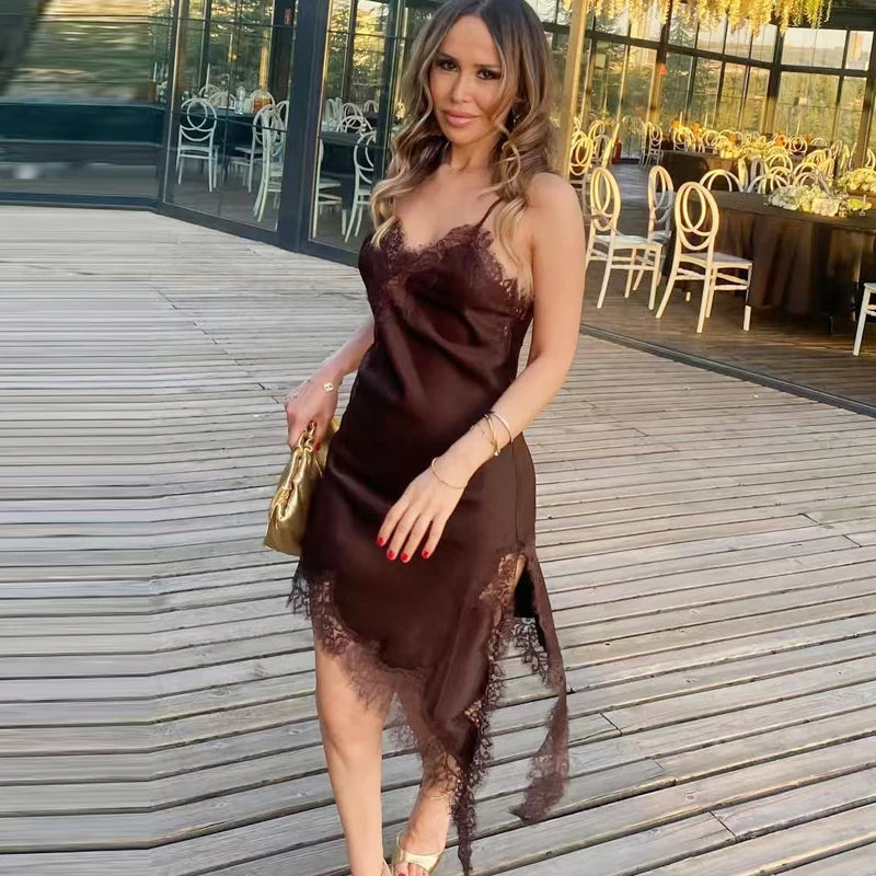 Women’s Lace Asymmetric Slip Dress – Sexy Backless Mini Dress | HXAO Summer 2025 Vestidos