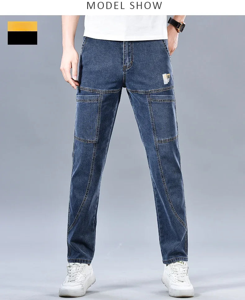 Multi‑Pocket Stretch Denim Jeans