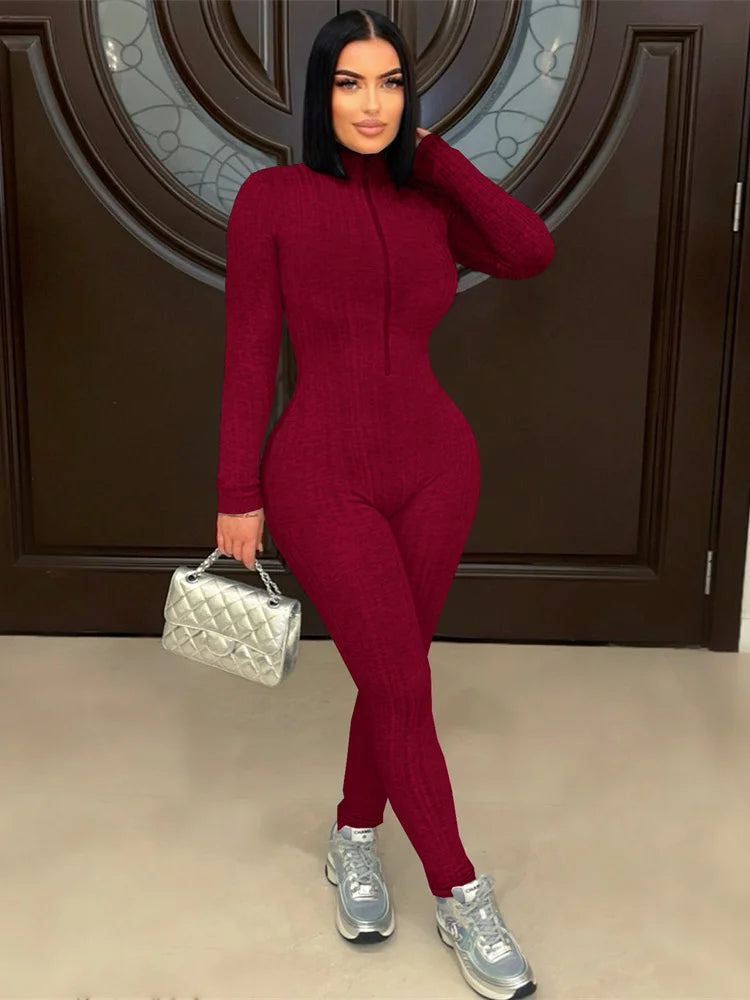 Nibber Women’s Turtleneck Zip Long‑Sleeve Stretch Jumpsuit