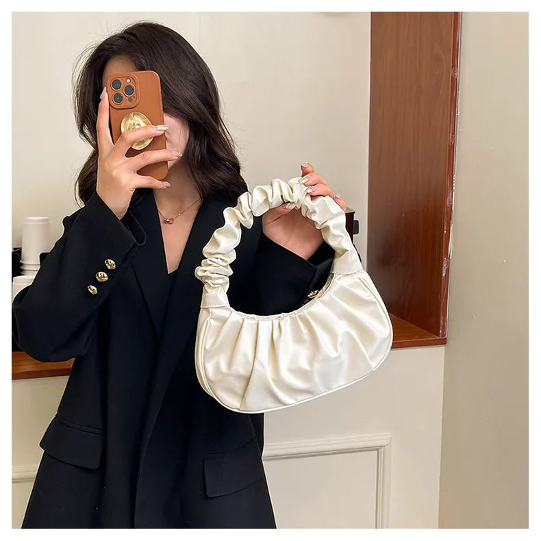 HOMEFISH Fashion Pleated PU Cloud Handlebags for Women Leisure Armpit Shoulder Bags Dumpling Handbag Female Shopping Hand Bags