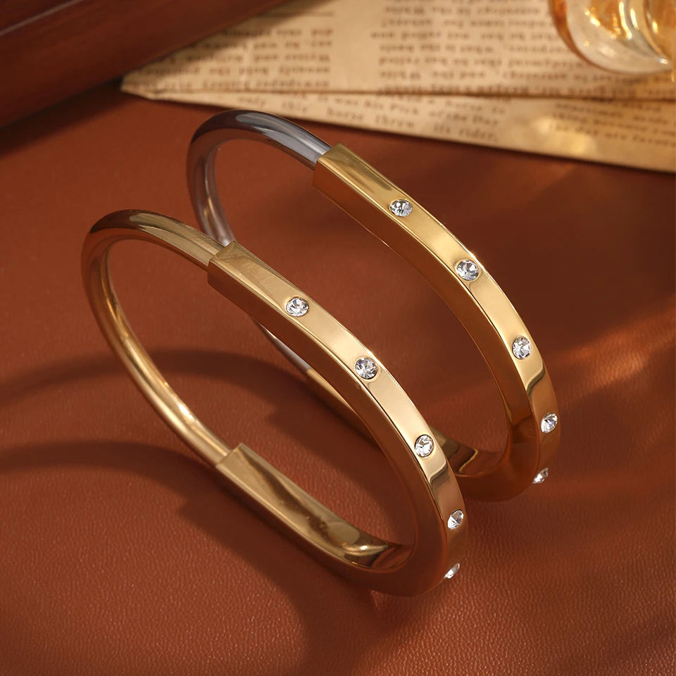 ZAKOL New Stainless Steel Retractable Open Bracelet Bangles for Women Unisex 18K Gold Color Cuff Bangle Party Jewelry Gift