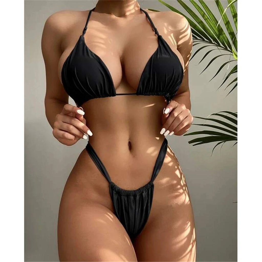Women’s Halter High‑Leg Bikini Set – Sexy Two‑Piece Swimsuit in 14 Colors, V4010 Summer Beachwear