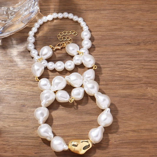 Exquisite luxury imitation pearl bead women's bracelet set banquet jewelry