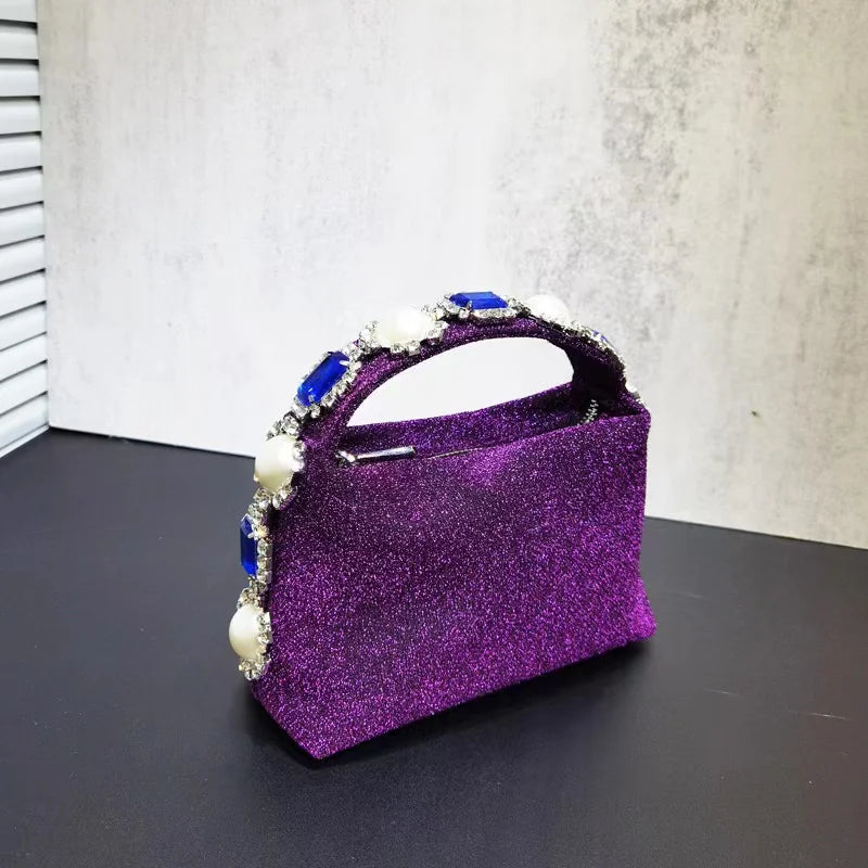 Luxury Designer Pearl Beaded Satin Hobo Bag Women Handbag Rhinestone Diamond Evening Bag Wedding Party Clutch Purse Shoulder Bag
