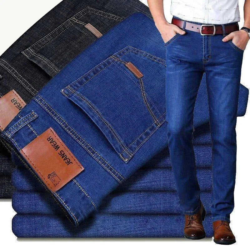 Straight‑Leg Micro‑Elastic Jeans