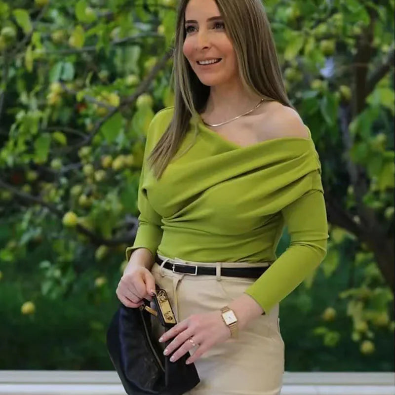 Women’s One‑Shoulder Asymmetrical Long‑Sleeve Y2K Top – HXAO Off‑Shoulder Summer T‑Shirt