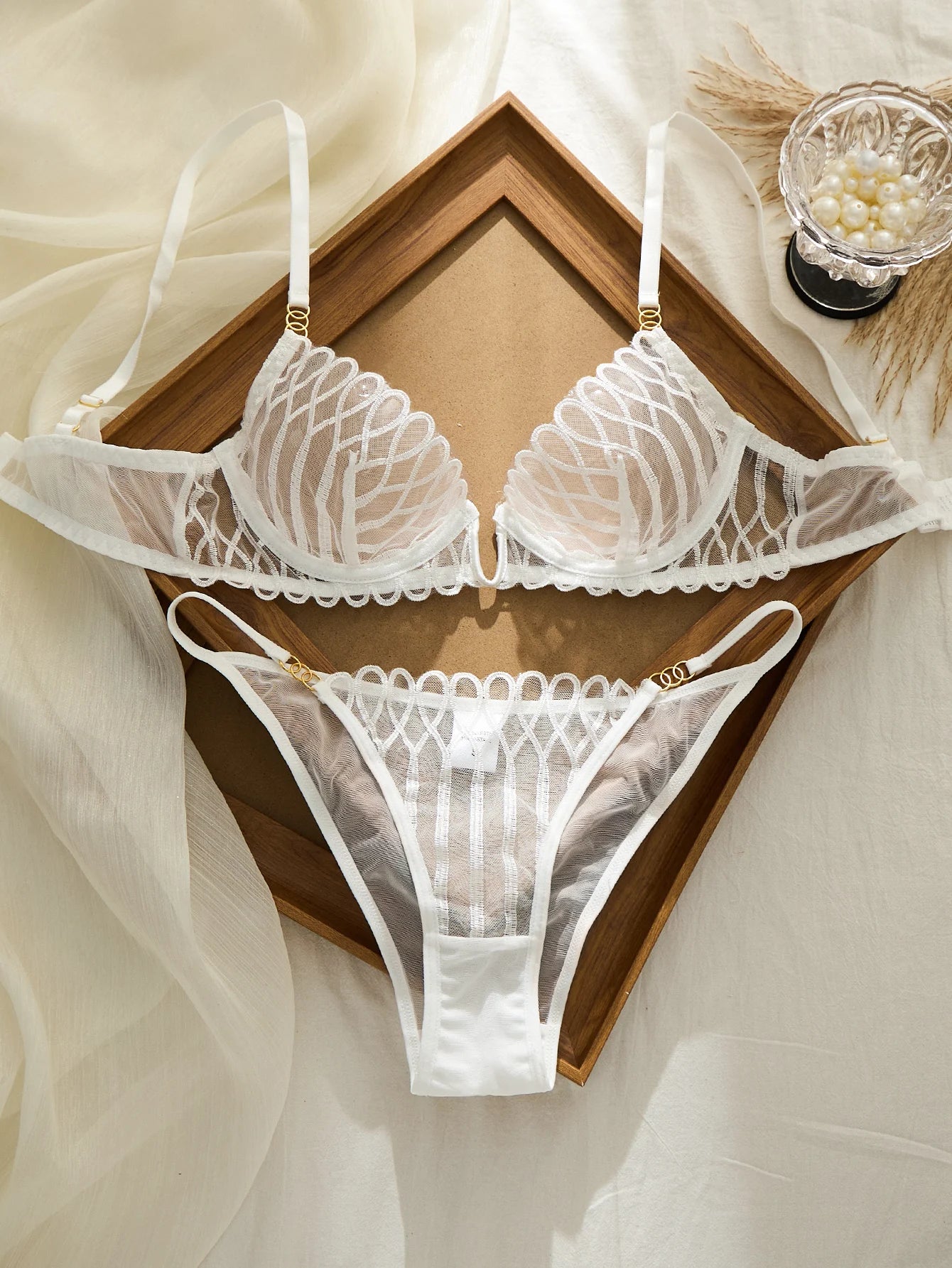 French‑Style Embroidered Transparent Lingerie Set