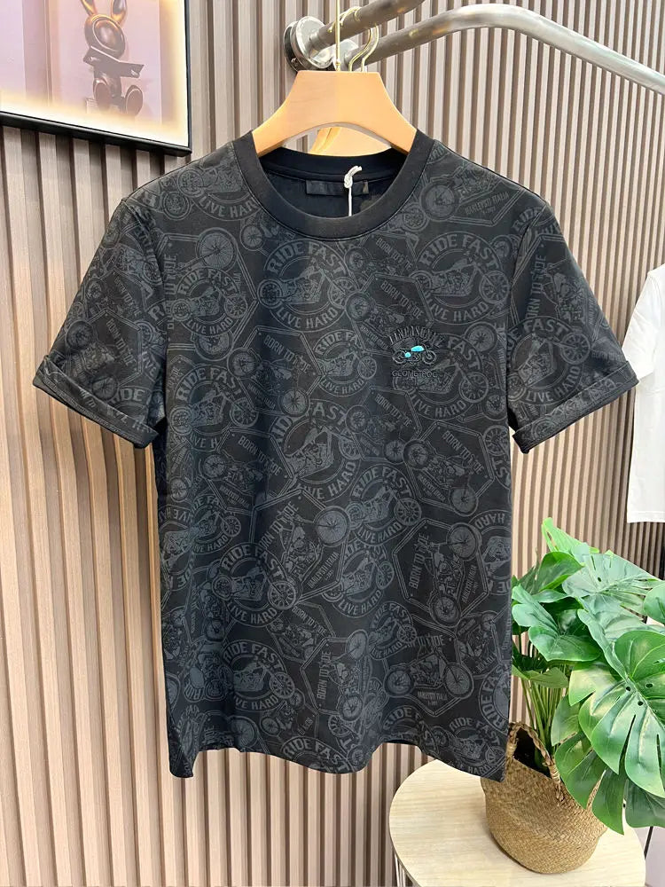 Embroidered Black Graphic T‑Shirt