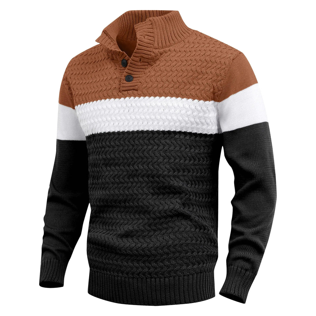 Men’s Tri‑Button Mock Neck Sweater