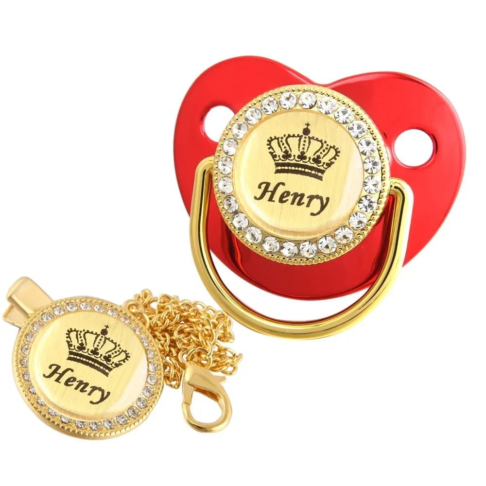 Customized Crown Name Baby Pacifier Dummy With Chain Clip 0-18 Months