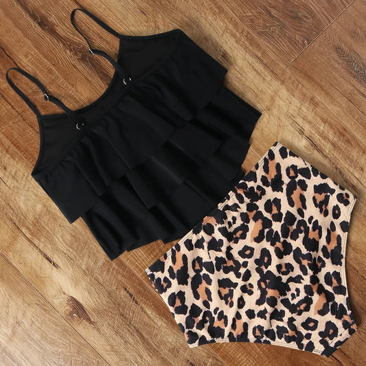 Leopard Bikini 2024 High Waist Bikini Animal Print Floral Swimsuit Brazilian Ruffle Swimsuit Split Swimwear Women