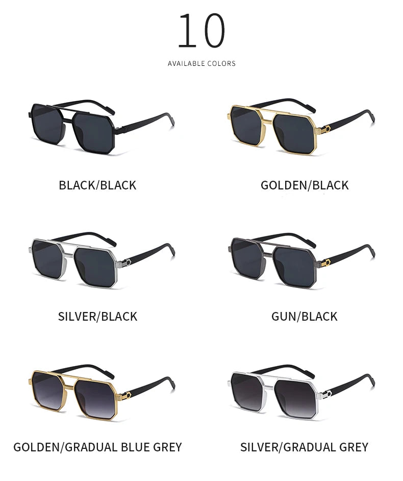 Car Sun Glasses New Fashion Double Beam Polygonal Sunglasses Retro Personalized Trendy Large Frame Eyewear European and American