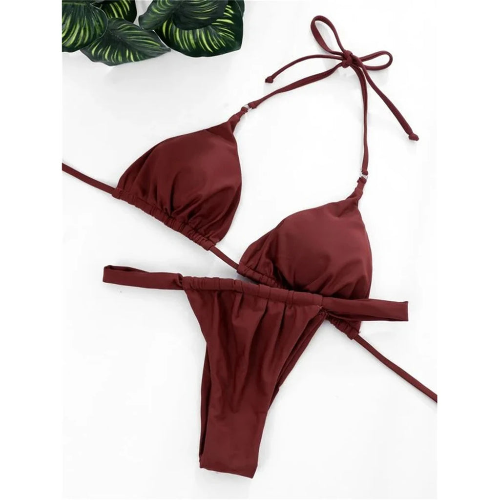 Women’s Halter High‑Leg Bikini Set – Sexy Two‑Piece Swimsuit in 14 Colors, V4010 Summer Beachwear