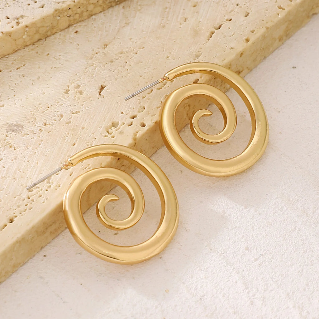Fashion Metal Texture Conch Spiral Stud Earrings Women Waterproof Stainless Steel Beach Seaside Holiday Summer Jewelry Gifts ﻿