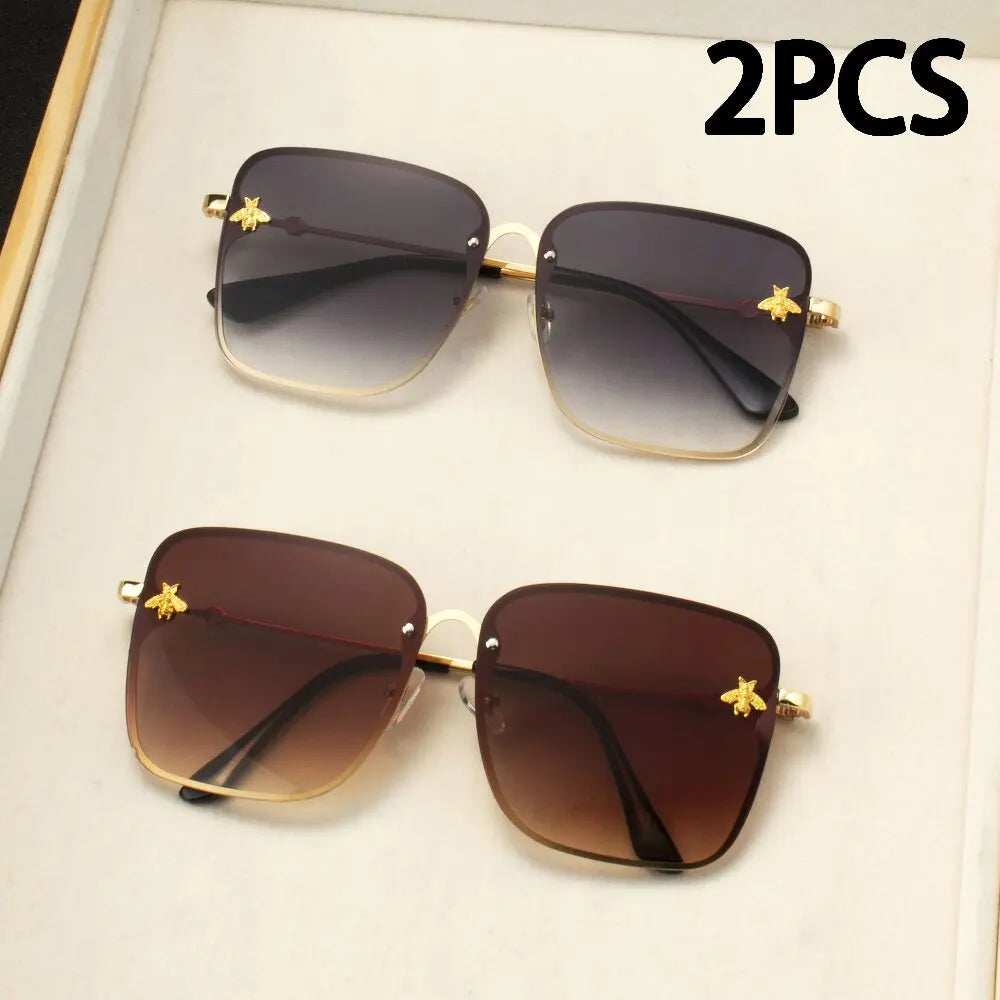 New Fashion Lady Oversize Rimless Square Bee Sunglasses Women Men Small Glasses Gradient Sun Glasses Female UV400