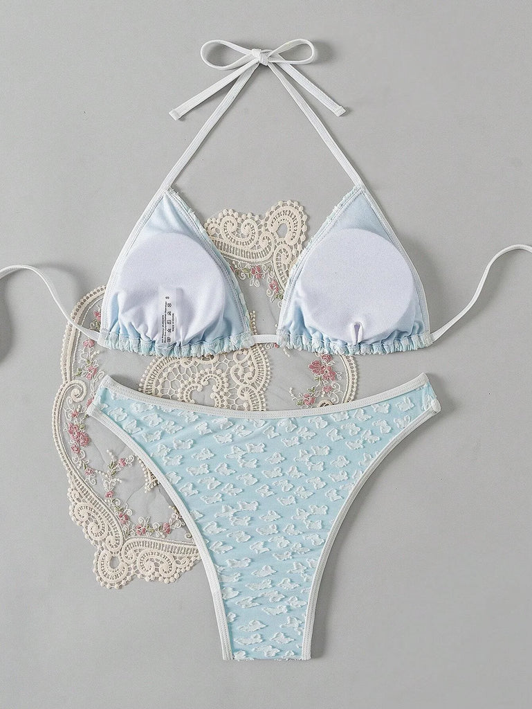 Womens Sexy Halter Bikini Sexy Triangle Bikini Sets textured String Bathing Suits 2 Piece Swimwear Swimsuit for Women