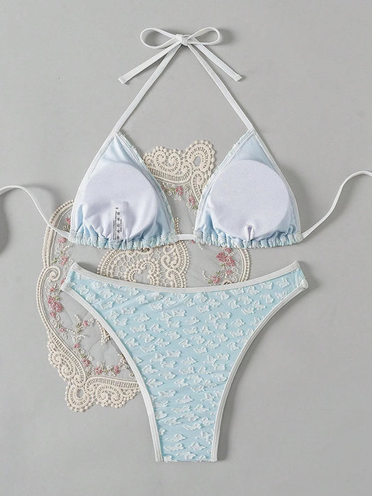 Womens Sexy Halter Bikini Sexy Triangle Bikini Sets textured String Bathing Suits 2 Piece Swimwear Swimsuit for Women