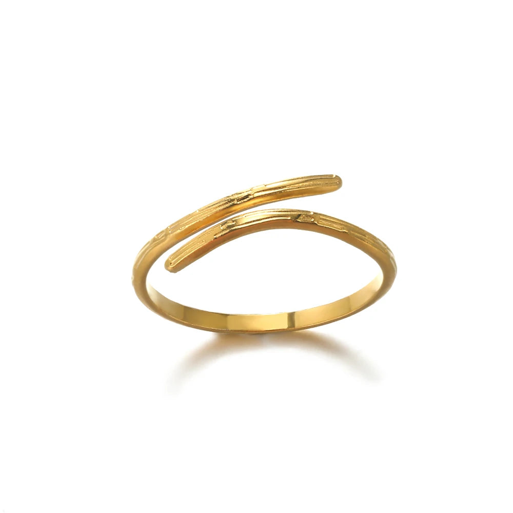 Minimalist Textured Stainless Steel Geometric Rings – Gold Open Adjustable Couple Ring for Women & Men
