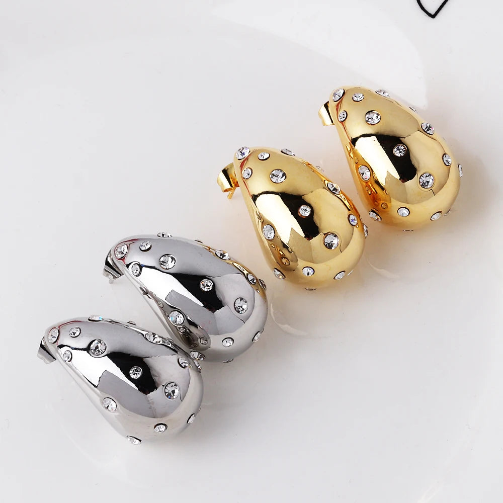 Waterproof 18K PVD Gold Teardrop Stud Earrings — Stainless Steel Inlay Bead Elegant Drop Earrings for Women