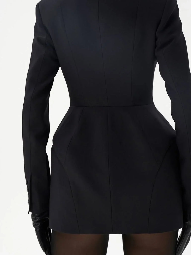 Women Waist Cinching Suit Jacket Elegant V-neck Full Sleeve Single Button Shoulder Pad Slim Coat Fashion Lady Commute Outerwear