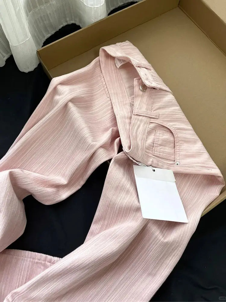 Pink striped wide-leg jeans women's 2024 summer thin new high-waisted loose straight drape floor pants women jeans