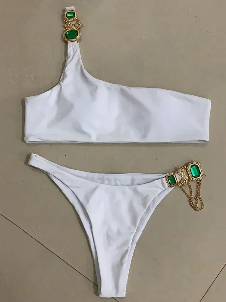 Women’s 2026 Rhinestone Diamond Bikini – Halter Chain Two‑Piece Swimsuit, Sexy Shiny Brazilian Swimwear