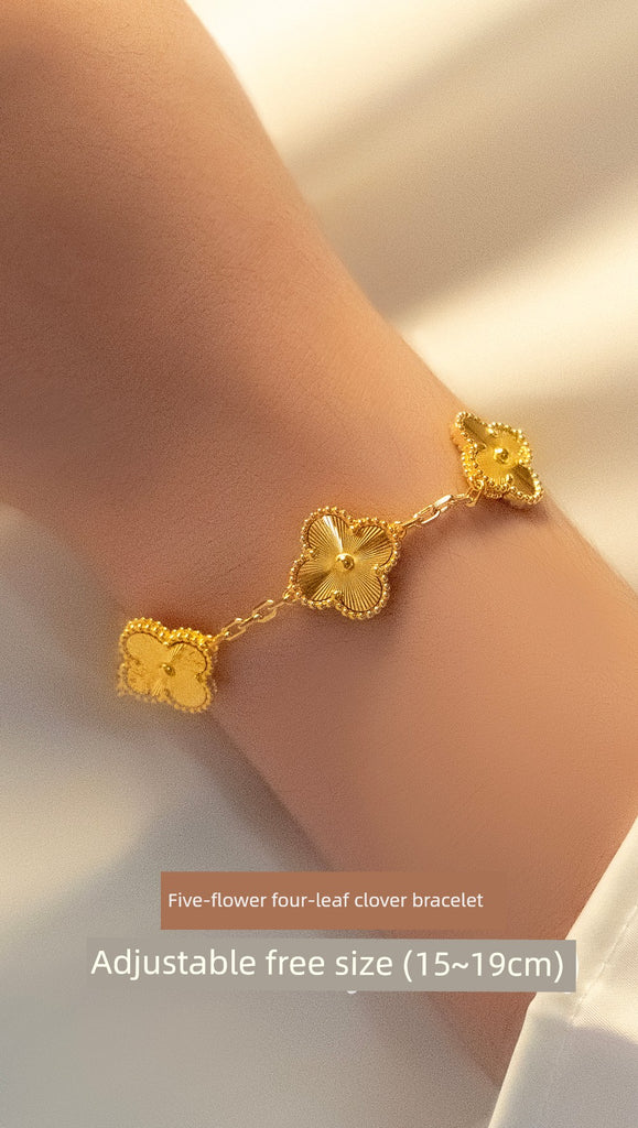 Gold-Wrapped Silver Pork Belly Clover Bracelet Female New Arrival Bracelet 999 Foot Yellow Gilded Best Selling Authentic Versatile for Girlfriend