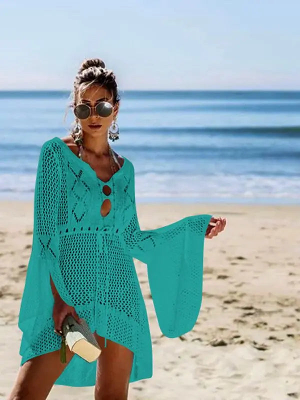 Sexy Cover Up Bikini Women Swimsuit Cover-up Beach Bathing Suit Beach Wear Knitting Swimwear Mesh Beach Dress Tunic Robe