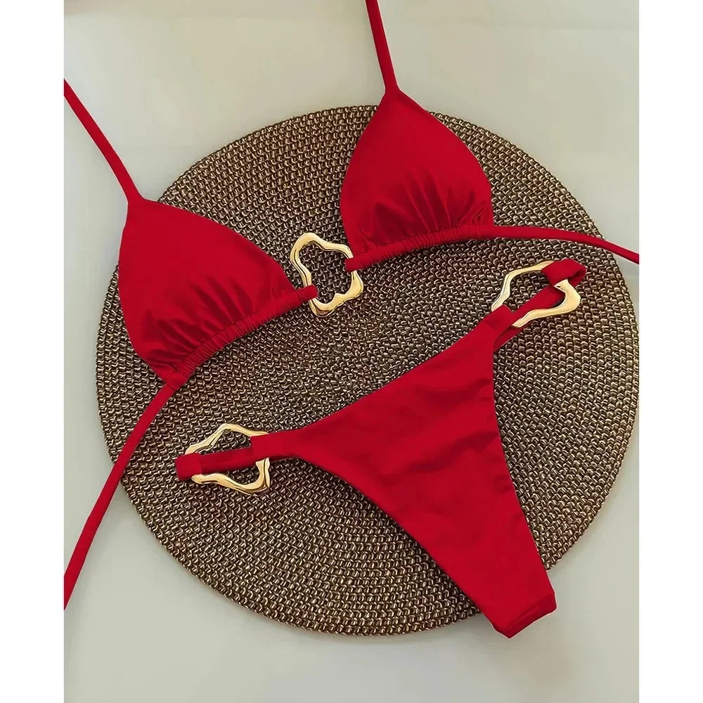 Solid‑Color Lace‑Up Bikini