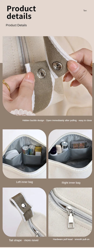 Premium Handheld Camellia Canvas Makeup Bag – Large‑Capacity Travel Toiletry & Skincare Organizer