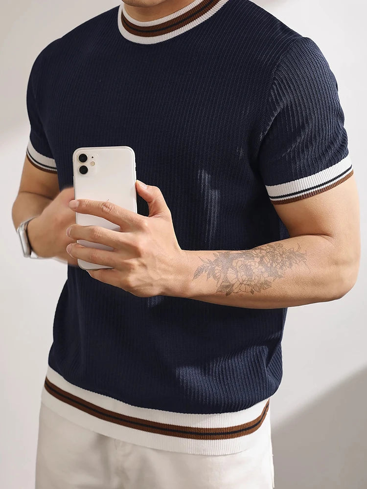 Slim‑Fit Elastic Knit T‑Shirt