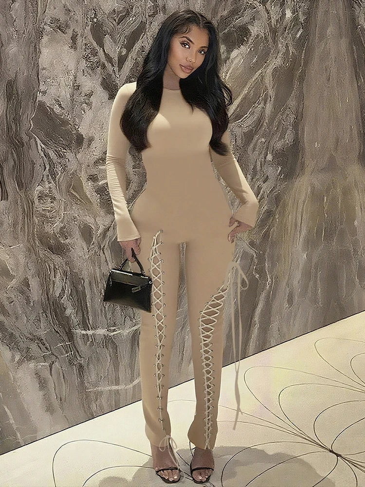 Nibber Women’s Cross‑Bandage Tassel Jumpsuit