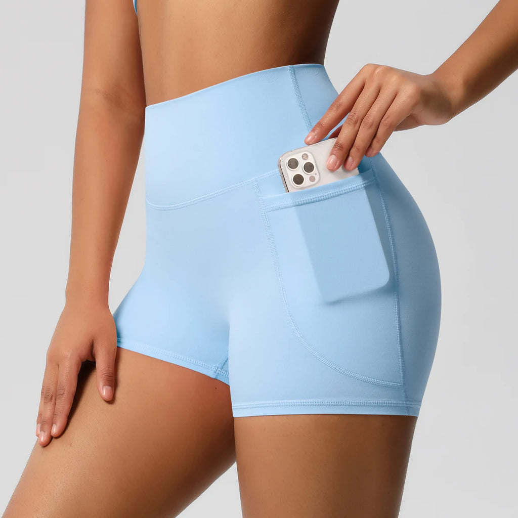 Women’s Seamless High Waist Sports Shorts with Pockets