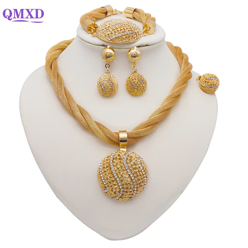 New Design Fine Jewelry Sets Dubai African Gold Color Jewelry Sets Wedding For Women Necklace Set Indian Costume Jewelry Gifts