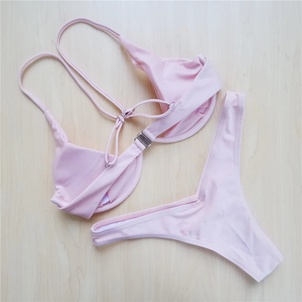 Women’s V‑Bar Underwire Bikini – V‑Shape Wire Two‑Piece Swimsuit S–XL (V439)
