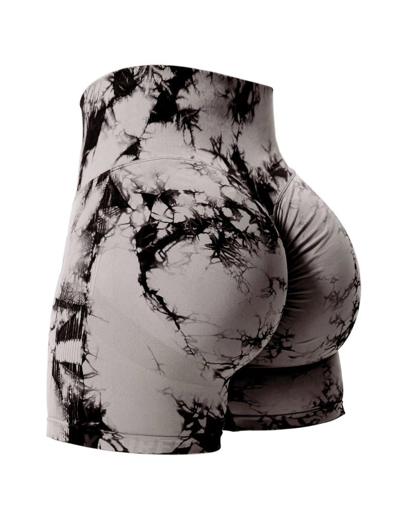 Women’s Tie‑Dye High‑Waist Seamless Gym Shorts – 2PCS Stretch Fitness Shorts, Butt‑Enhancing, Skinny Sport Style