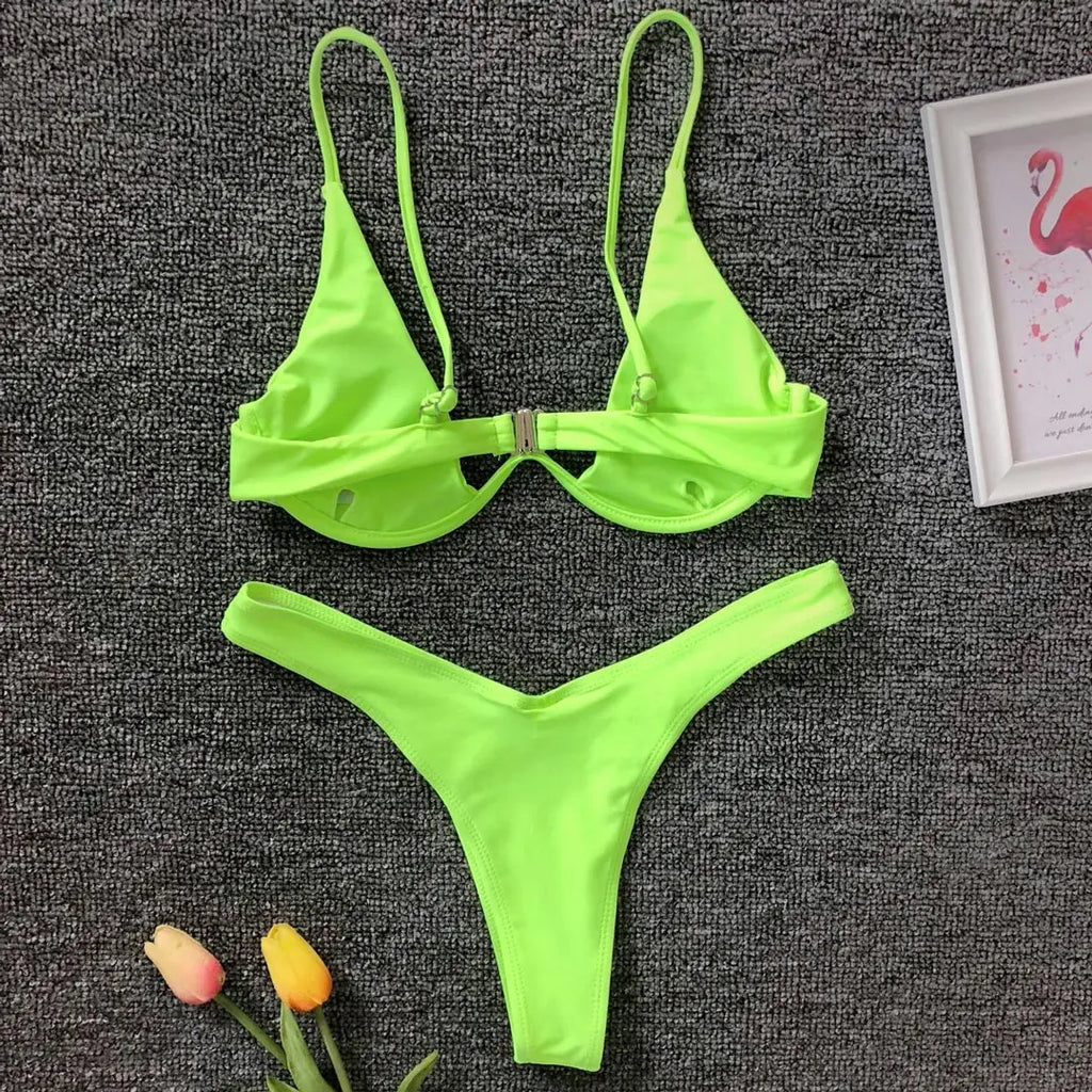 Women’s V‑Bar Underwire Bikini – V‑Shape Wire Two‑Piece Swimsuit S–XL (V439)
