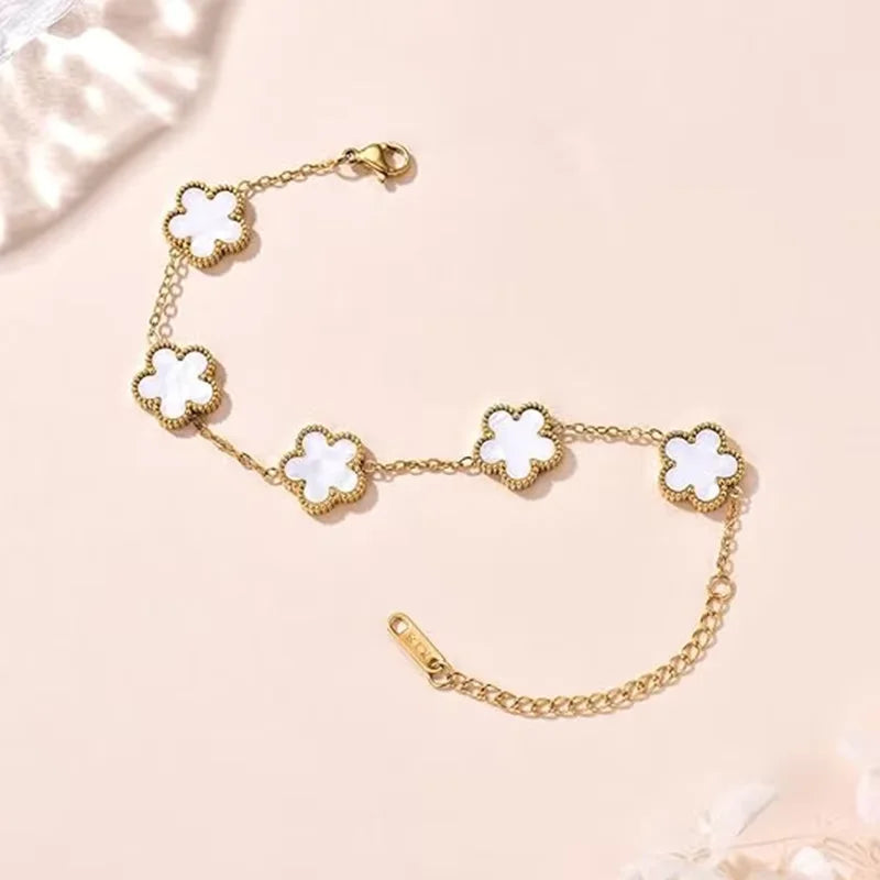 Stainless Steel Flower Four-leaf Clover Women's Bracelet Necklace Earrings Jewelry Gift
