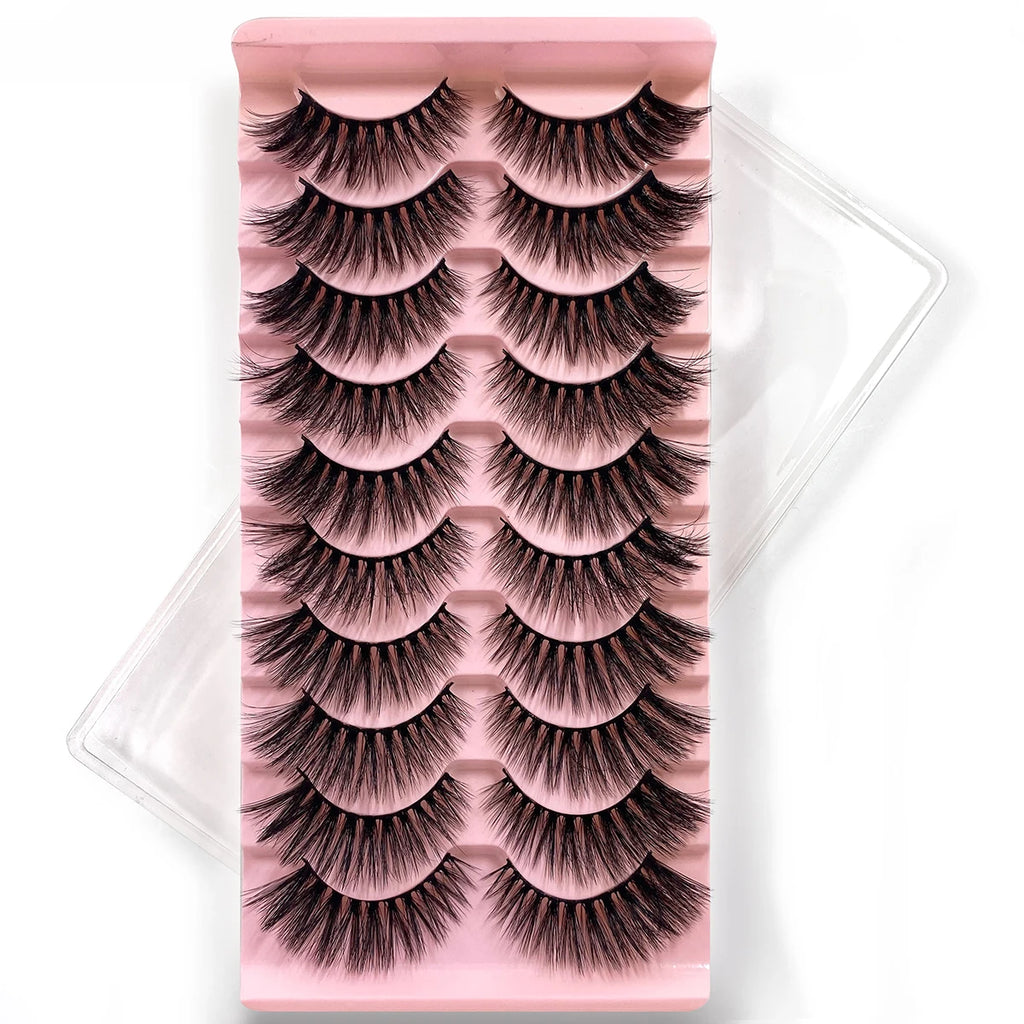 10Pairs Multipack 3D Mink Lashes False Eyelashes Handmade Wispy Fluffy Long Lashes Natural Eye Makeup Tools Eye Lashes H13 E08
